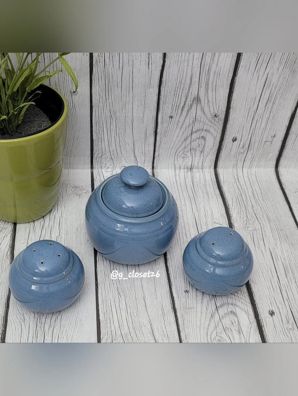 Noritake Colorara Blue Stoneware Sugar Jar / Salt&Pepper Shakers